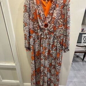 Parker Orange Floral Long Sleeve Dress